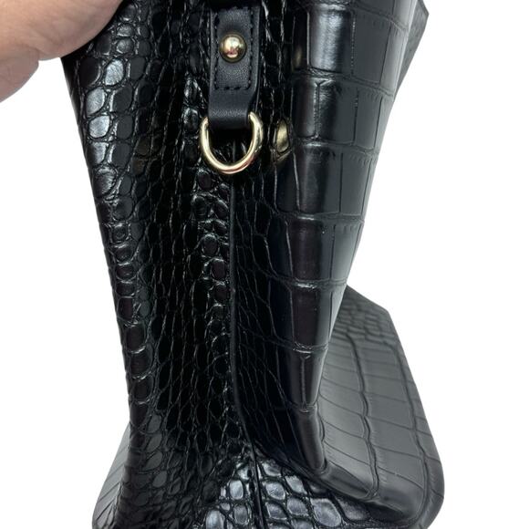 AOTA Bucket Bag Vegan Leather Top Handle Black Croc Embossed Elena NEW - Picture 5 of 12